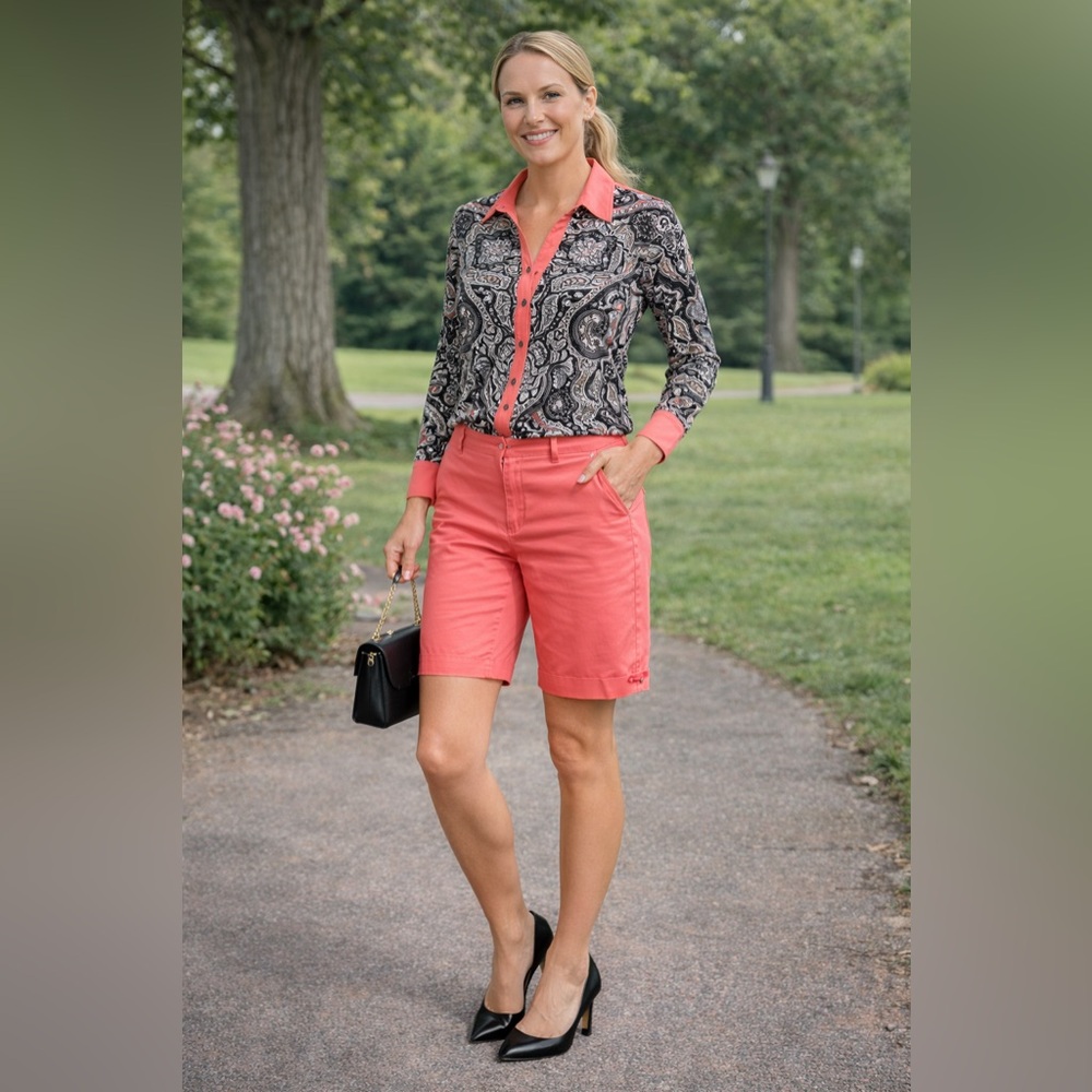 Cache Women's Coral and black top size large shorts available